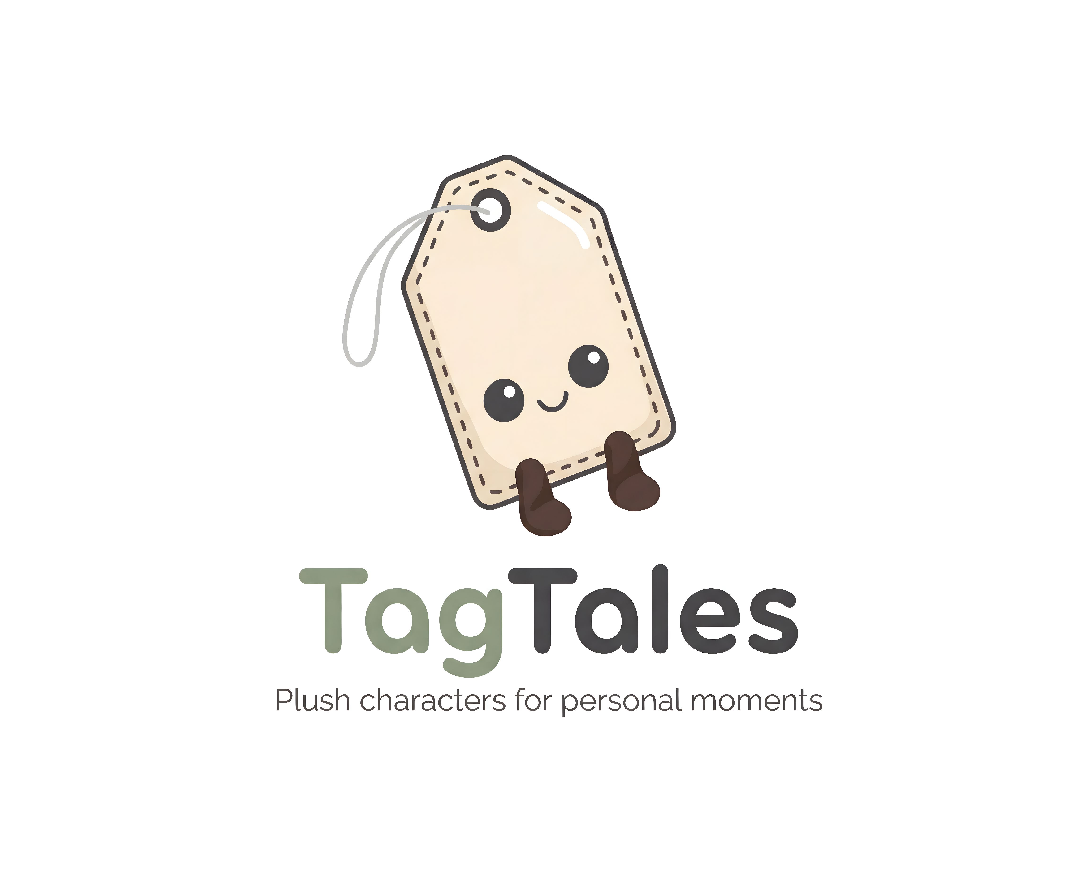 TagTales logo: a smiling cream tag mascot with brown legs above the TagTales wordmark